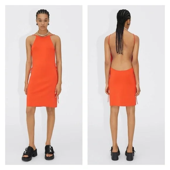 strapless open back dress Orange Plunging Off-the-Shoulder Sequins Bodycon Homecoming Dress   FancyVestido